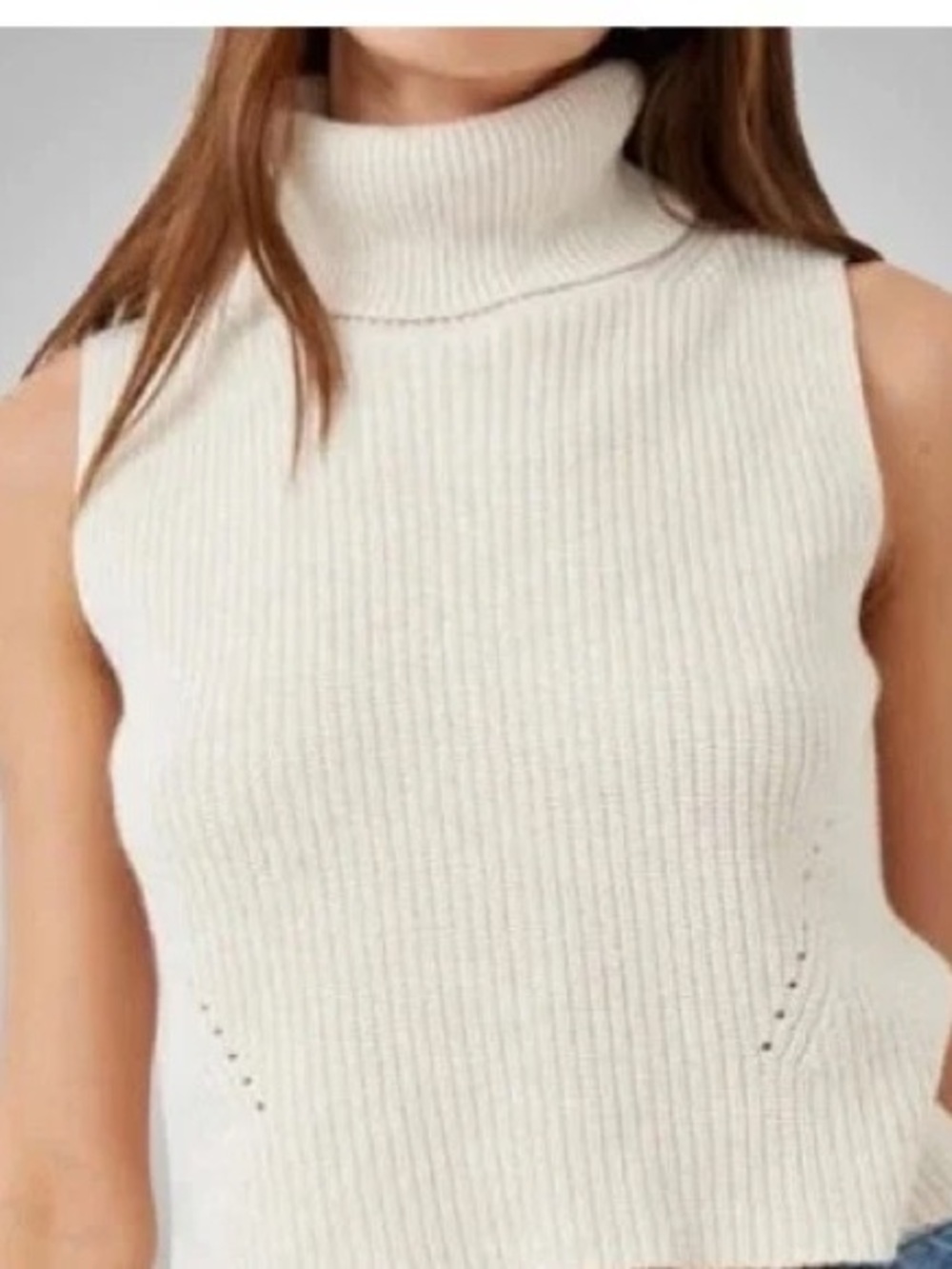 French Connection WHITE Sleeveless Ribbed Turtleneck Sweater